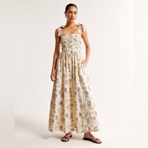 Abercrombie & Fitch Emerson Tie Strap Paris Market Wine & Cheese Motif Dress